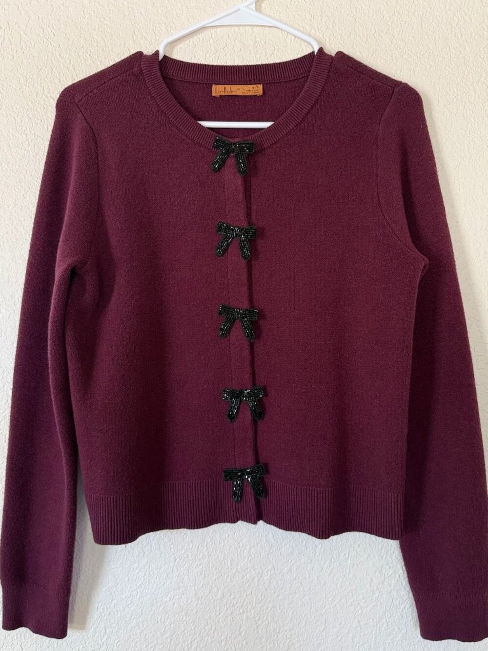 Belldini Burgundy Cardigan Beaded Bow Closures